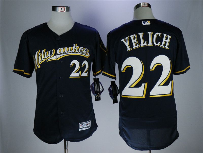 Men Milwaukee Brewers #22 Yelich Blue Elite MLB Jerseys->milwaukee brewers->MLB Jersey